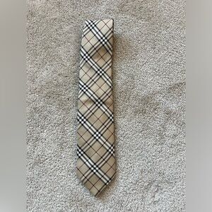 Vintage Burberry Tartan Tie Beige Black White Red